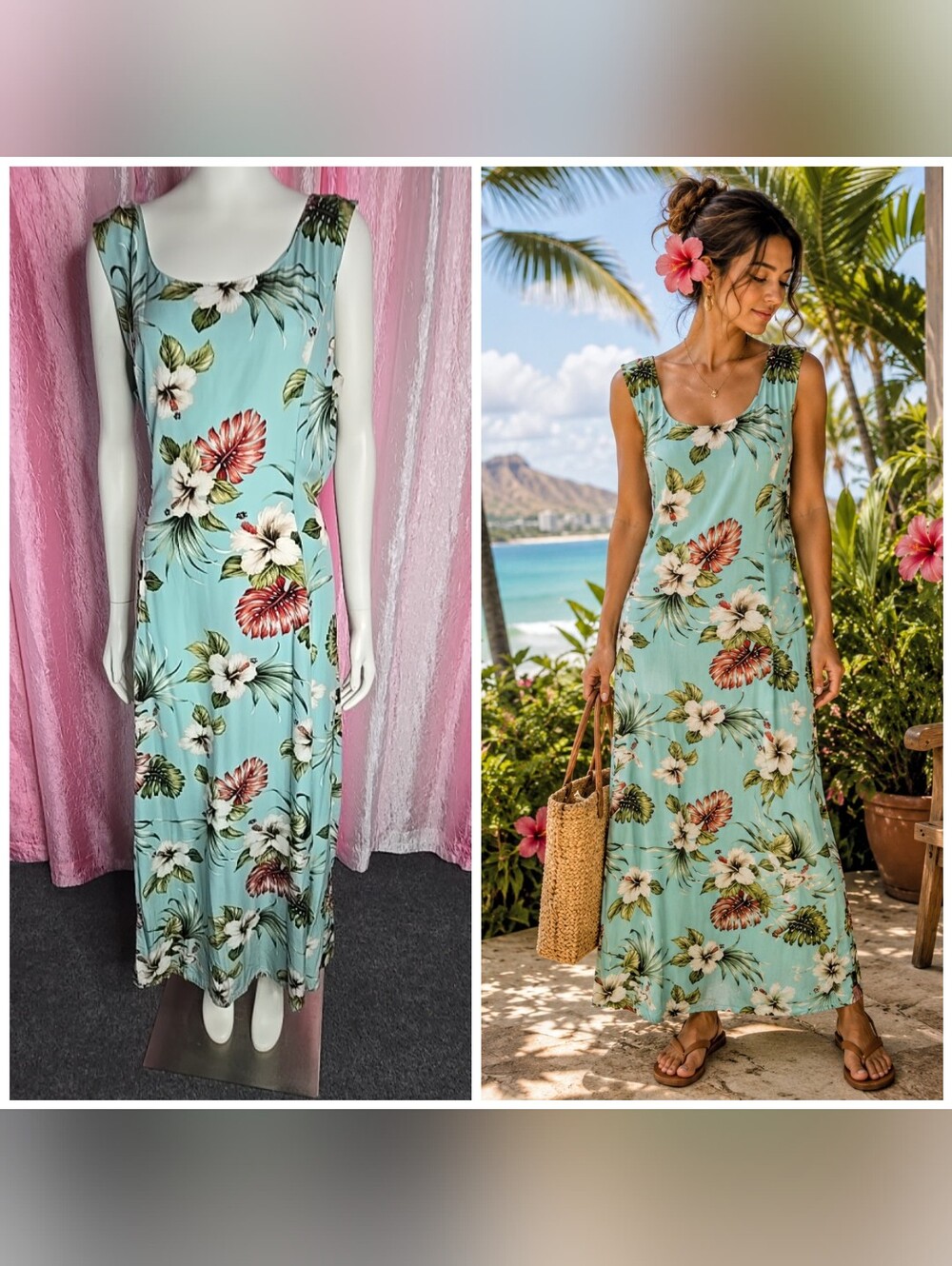 Paradise Bay Made In Hawaii Floral Tropical Resort Maxi Dress Size XL